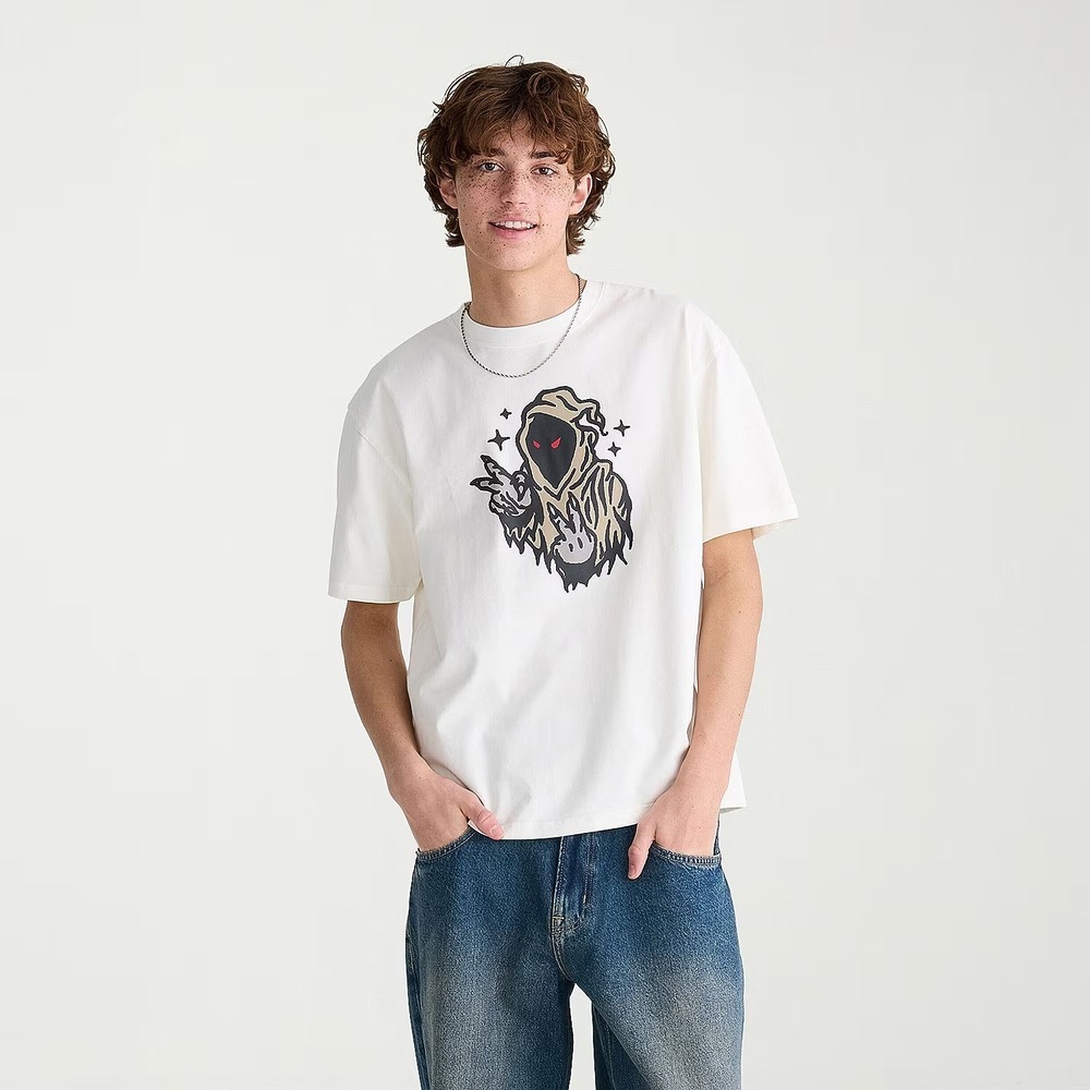 NWT AEROPOSTALE Mens S White Graphic T-Shirt Crew Neck Short Sleeve Boxy Fit